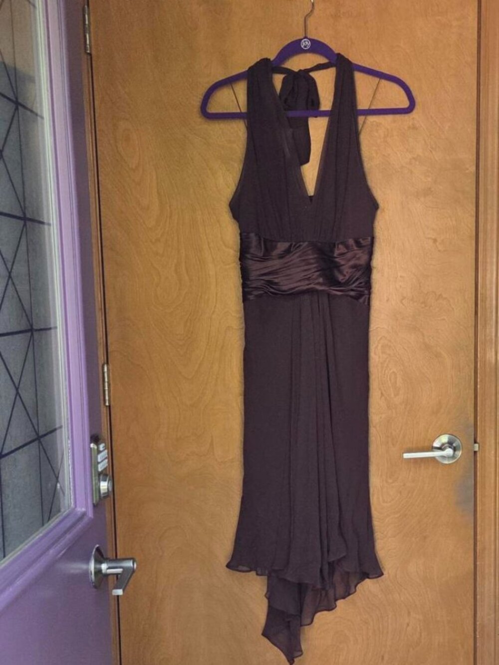 London Times Brown Silk Halter Dress